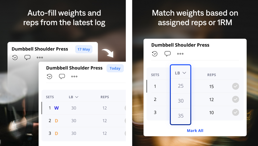 autofill weight reps everfit